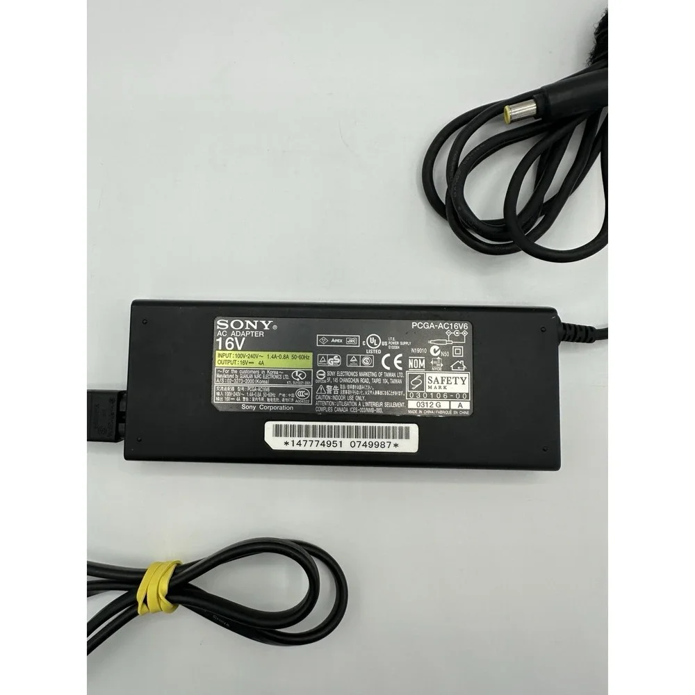 OEM Sony VAIO PCGA-AC16V6 AC Adapter Charger 16V 4A 64W Tested w/ Cord